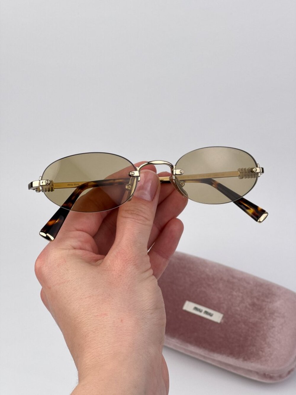Miu Miu Women’s Sunglasses Pale Gold Yellow Oval Frames MUA54S ZVN10R NEW